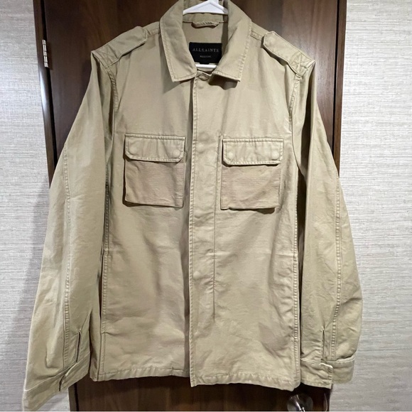 Allsaints Holden Military Shirt Jacket Utility Tactical sz mens M Beige Shacket - Picture 1 of 15